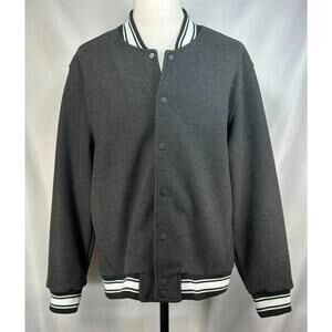 George Snap Button 100% Polyester Varsity Jacket Gray Mens L